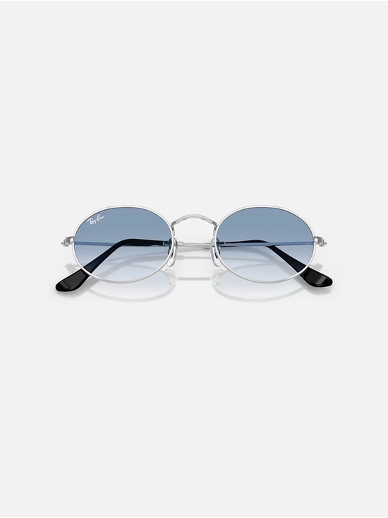 Ray-Ban OVAL Metal Sunglasses in Silver with Blue Gradient Lenses